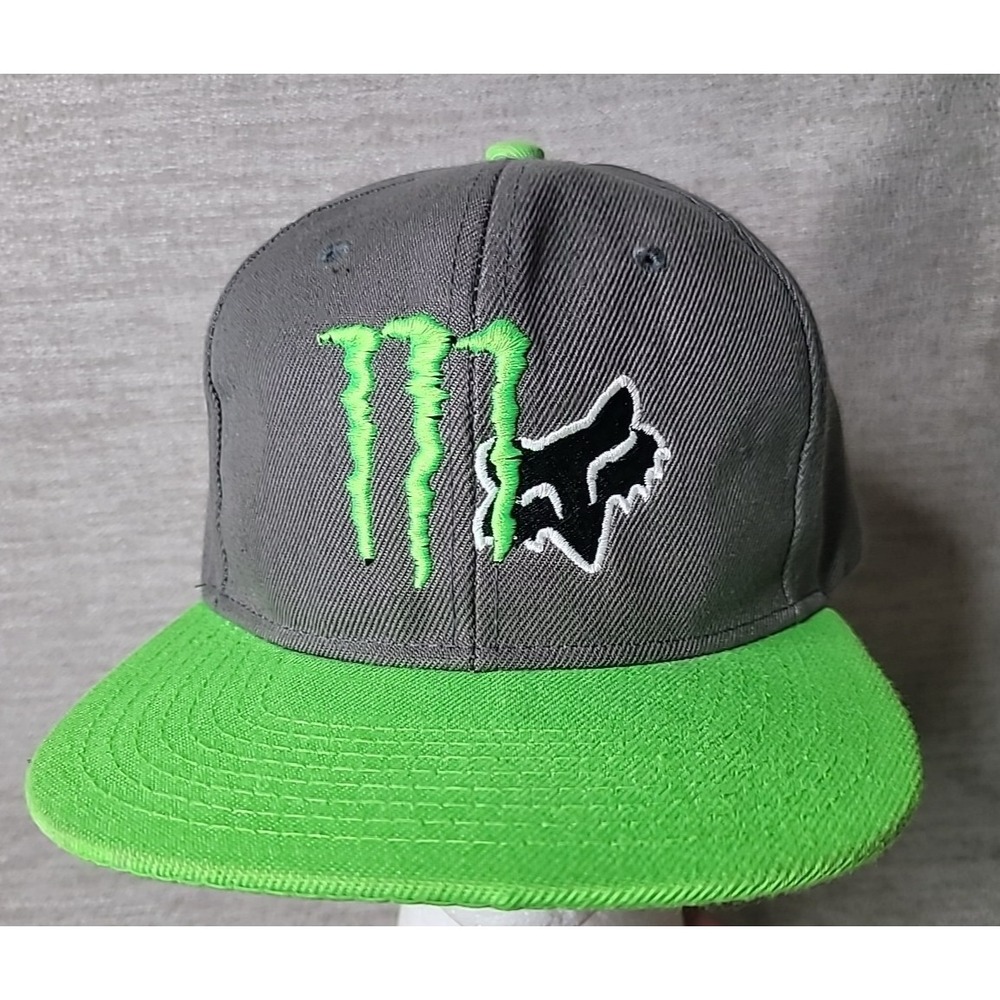 Fox Racing Monster Energy Drink Collab Snapback Adjustable Hat Cap Green Gray